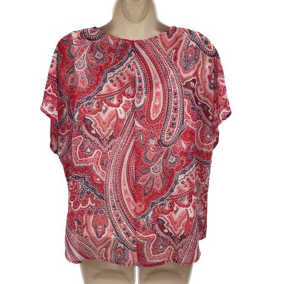 Style & Co Womens Red Chiffon Paisley Print Short Sleeve Blouse Size M - Picture 4 of 8